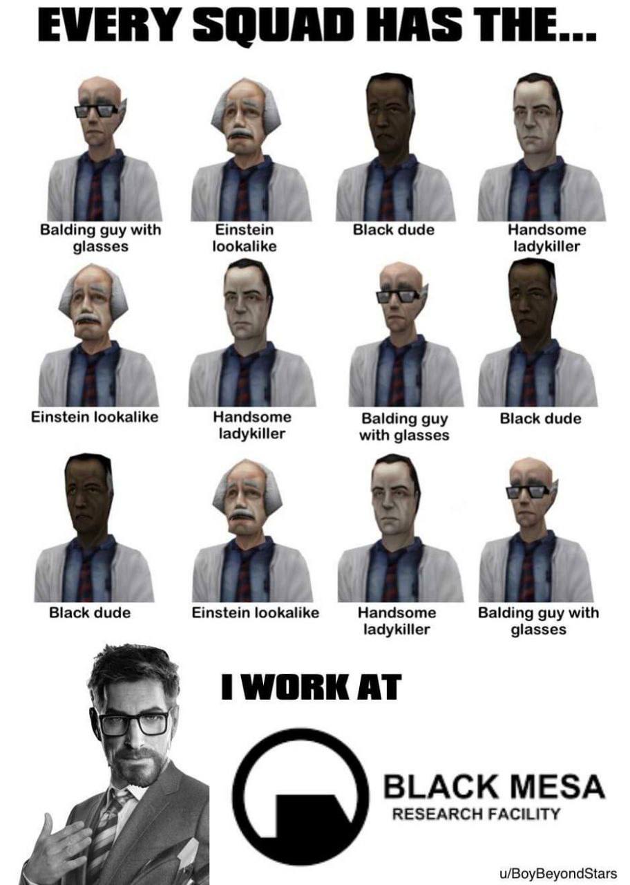 EVERY SQUAD HAS THE... Balding guy with Einstein Black dude Handsome glasses lookalike ladykiller Einstein lookalike Handsome Balding guy Black dude ladykiller with glasses aad Black dude Einstein loo