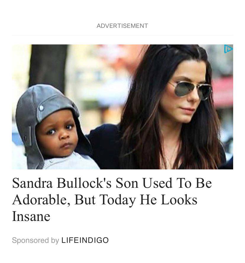 ADVERTISEMENT 2 A Sandra Bullock's Son Used To Be Adorable, But Today He Looks Insane Sponsored LIFEINDIGO