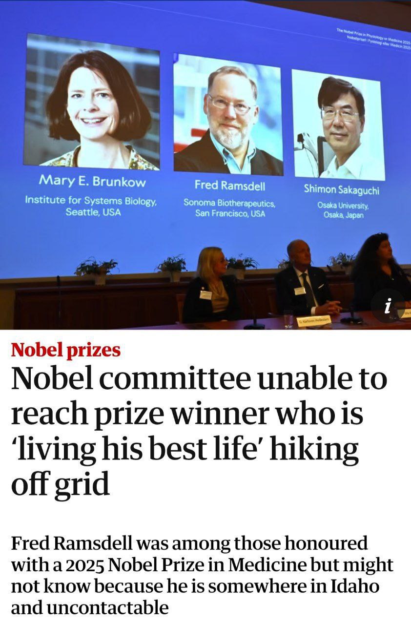 МагуЕ. Fred Ramsdell Shimon Sakaguchi Institute for Biology, Sonoma Biotherapeutics, Osaka University, San Francisco, USA Osaka, Japan Nobel prizes Nobel committee unable to reach prize winner who is 