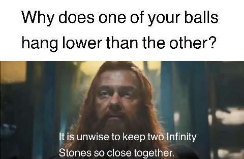 Why does one of your balls hang lower than the other? It is unwise to keep two stones so close together.