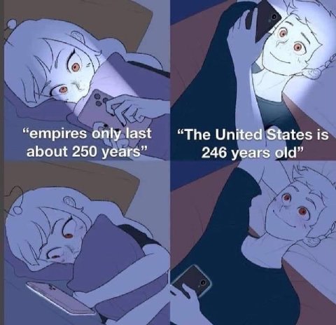 “empires only last “The United States is about 250 years” 246 years old”