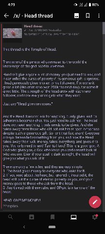 4:23 80% /х/-Неад thread Head thread #1, No. 37105941 Yesterday JPG 4.8 This thread is the Temple of Head. The name of the person who revealed to the world the knowledge of the god-head is unknown. He