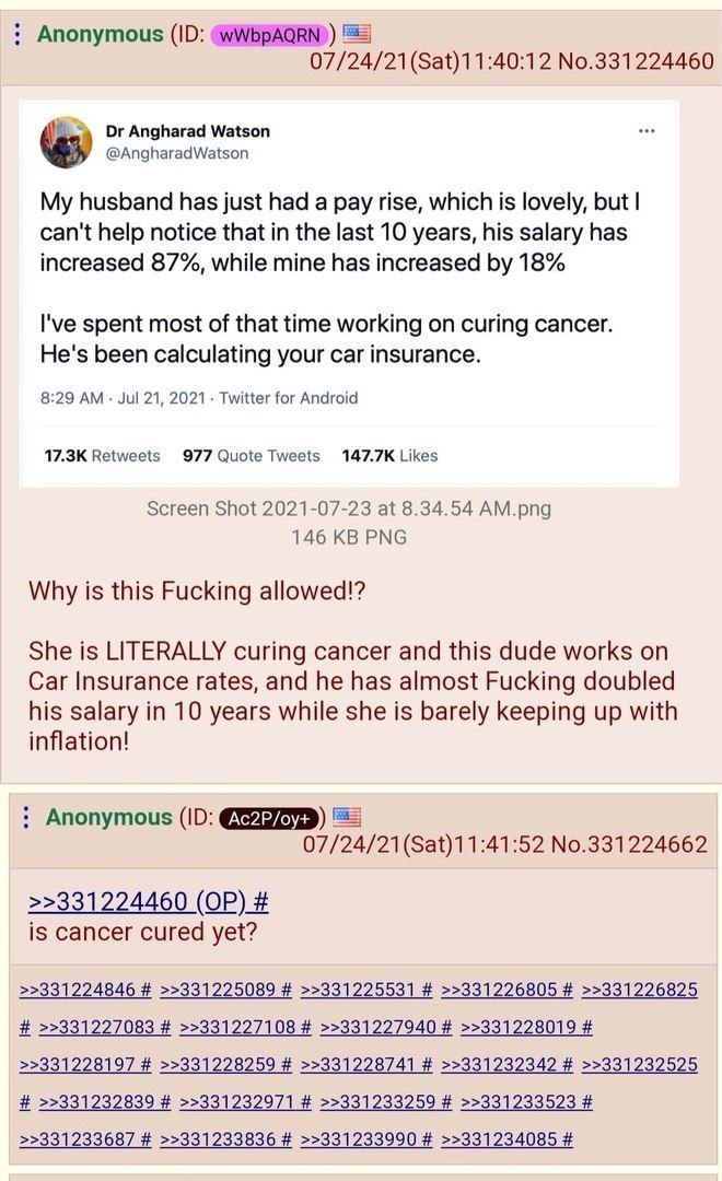 Anonymous No.331224460 Angharad Watson @AngharadWatson My husband has just had a pay rise, which is lovely, but can't help notice that in the last 10 years, his salary has increased 87%, while mine ha