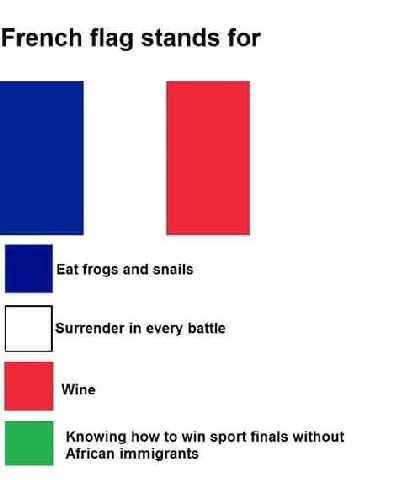 French flag stands for Eat frogs and snails in every battle Knowing how to win sport finals without African immigrants