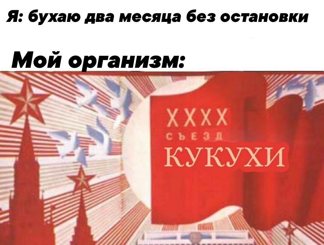 Я: бухаю два месяца без остановки Мой организм: Я i СЪЕЗД КУКУХИ
