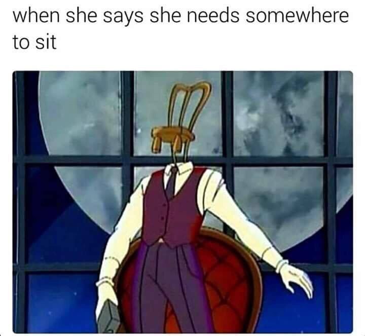 when she says she needs somewhere to sit