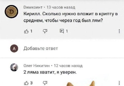 Оимкоинт 13 часов назад Кирилл. Сколько нужно вложит в крипту в среднем, чтобы через год был лям? 1 1 Добавьте ответ Олег Никитин 12 часов назад 2 ляма хватит, я уверен. A