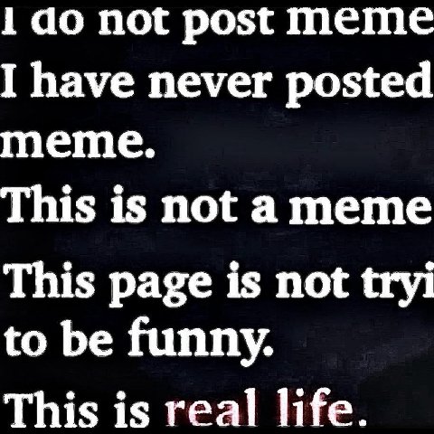 1 not post meme I have never posted meme. This is not ameme This page is not tryi to be funny. This is real life.