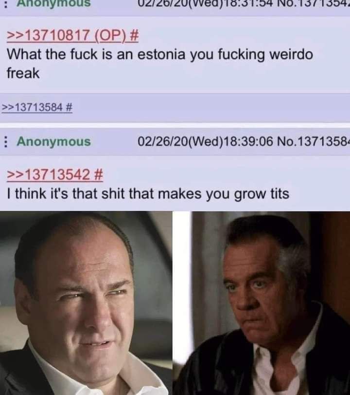 10.90 1.0% >>13710817 What the fuck is an estonia you fucking weirdo freak Anonymous 02/26/20(Wed)18:39:06 No.1371358: >>13713542 think it's that shit that makes you grow tits