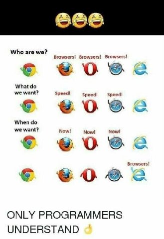 Who are we? rowsers Browsers! Browsers! we want? What Speed! Speed! Speed! When we want? Now! Now! rowsers! о ONLY PROGRAMMERS UNDERSTAND