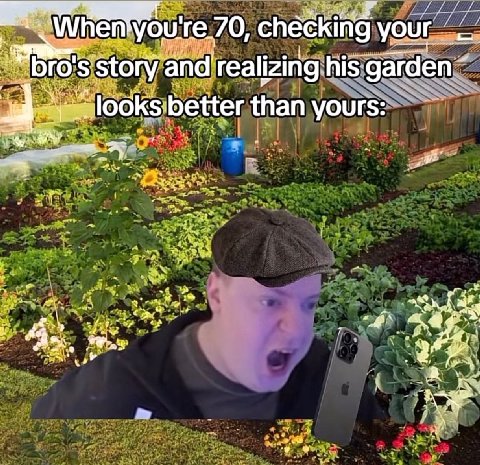 Prt 70, checking story and realizing his garden looksibetter than yours: WE