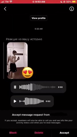 Реакция на вашу историю Accept message request from И you accept, members will also be аЫе to call you and see info like your activity status and when you've read messages. Block Delete Accept