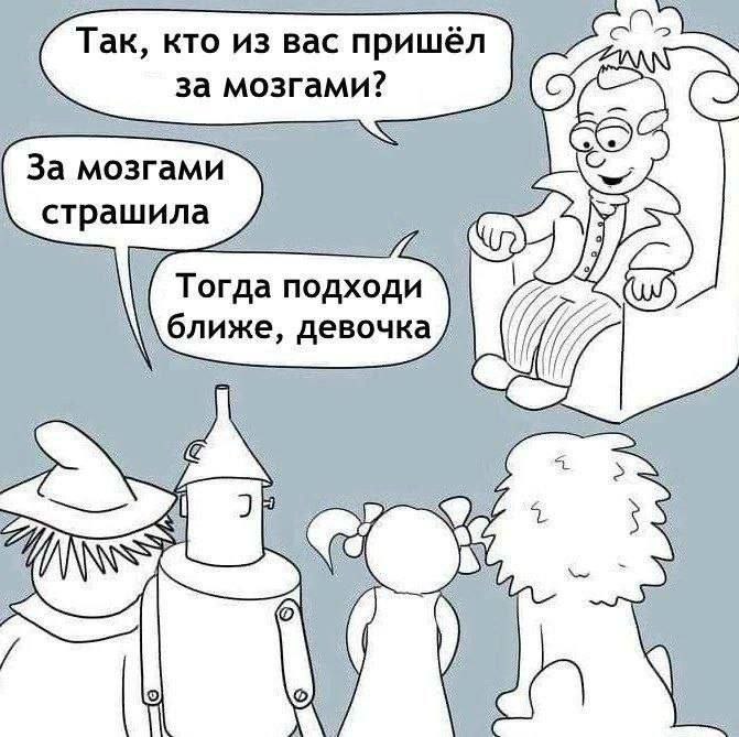 Так, кто из вас пришёл за мозгами? За мозгами страшила Тогда подходи ближе, девочка