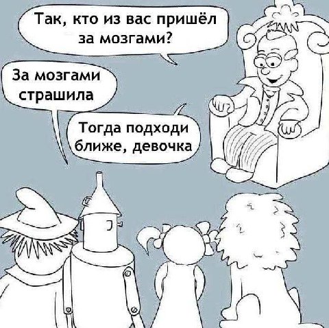 Так, кто из вас пришёл за мозгами? За мозгами страшила Тогда подходи ближе, девочка
