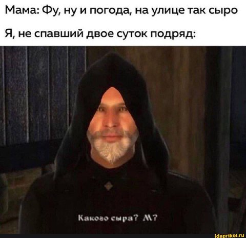 Мама: ну и погода, на улице так сыро Я, не спавший двое суток подряд: сыра? idaprikol.ru