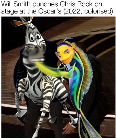 Will Smith punches Chris Rock on stage at the Oscar's (2022, colorised) у А у