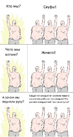 Кто мы? Скуфы! 9) Чего мы ХОТИМ? Ничего! 7 Lala А зачем мы Сердечно-сосудистая система нашего организма работает на пределе! Мы подняли руку? делаем стандартныи тест на инсульт! a