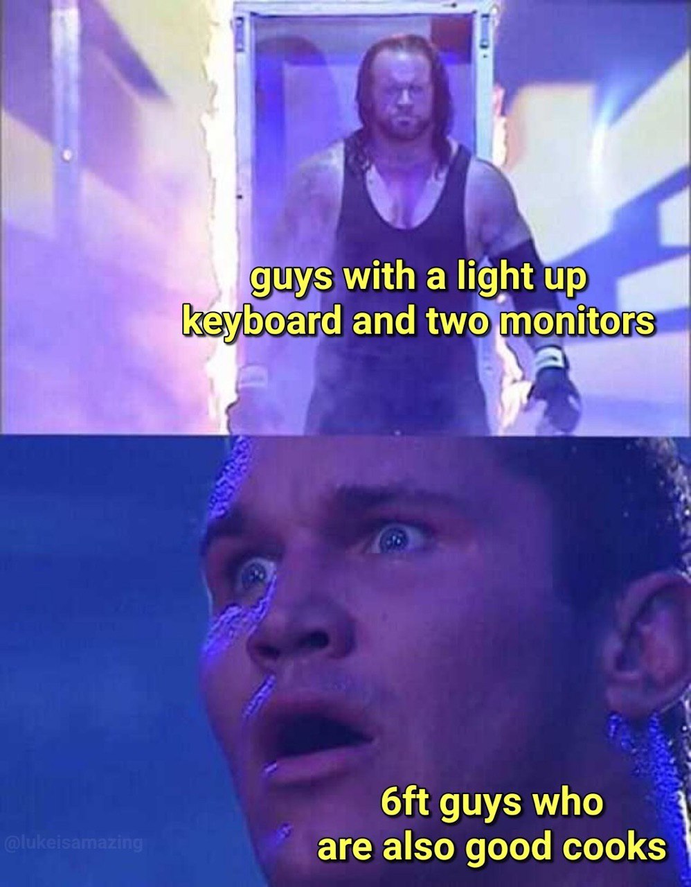 with а light up keyboard and two monitors guys who are also good cooks