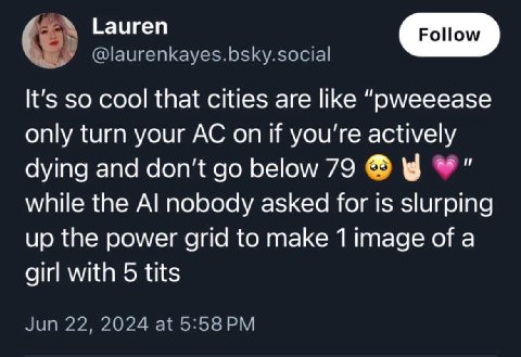 Lauren It's so cool that cities are like "рмеееазе only turn your on if you're actively dying and don't below 79 while the nobody asked for 1$ slurping up the power grid to make 1 image of a girl with