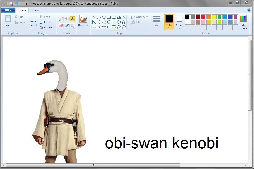 100 Ноте Мем 7} Crop Outline cut Paste ору {7 Resize Size Color Color Edit Rotate 2 Brushes 2 colors Tools Colors Clipboard Image Shapes obi-swan kenobi