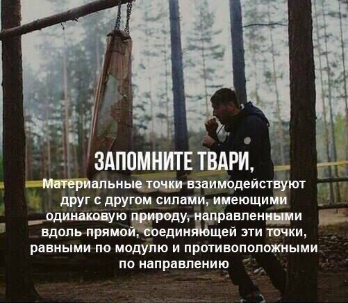 ЗАПОМНИТЕ ТВАРИ, Материальные точки взаимодействуют друг с другом силами, имеющими одинаковую природу, направленными вдоль прямой, соединяющей эти точки, равными по модулю и противоположными по направ