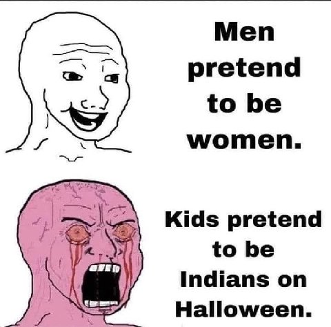 Меп pretend to be women. Kids pretend to be Indians on Halloween.