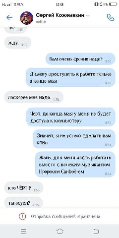 Н+и 12:01 Сергей Кожемякин online жду. Вам очень срочно надо? Я смогу приступить к работе только в конце мая поскорее мне надо. Черт, до конца мая у меня не будет доступа к компьютеру Значит, я не усп