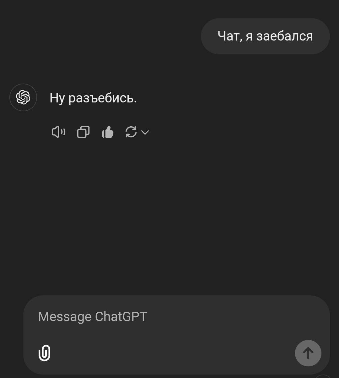 Чат, я заебался Ну разъебись. Message ChatGPT