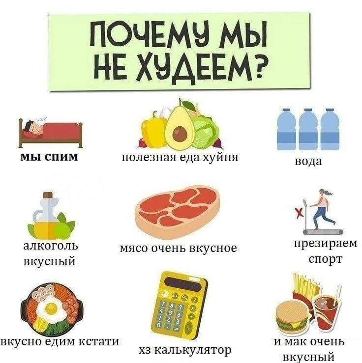 ПОЧЕМУ МЫ НЕ ХУДЕЕМ? МЫ СПИМ полезная еда хуйня алкоголь презираем мясо очень вкусное вкусный спорт Tes У кстати и мак очень калькулятор вкусный