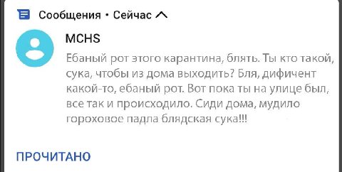 Сообщения Сейчас A МСН$ Ебаный рот этого карантина, блять. Ты кто такой, сука, чтобы из дома выходить? Бля, дифичент какой-то, ебаный рот. Вот пока ты на улице был, все так и происходило. Сиди дома, м