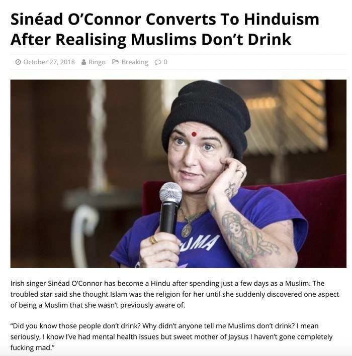 Sinéad О’Соппог Converts To Hinduism After Realising Muslims Don’t Drink a Irish singer Sinéad О’Соппог has become а Hindu after spending just a few days as a Muslim. The troubled star said she though