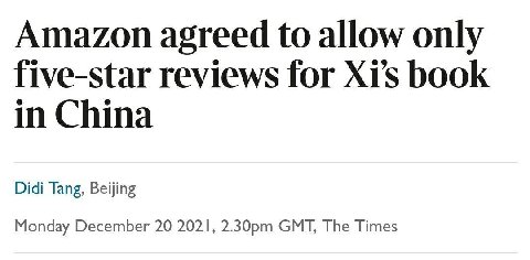 Amazon agreed to allow only five-star reviews for book in China Didi Tang, Beijing Monday December 20 2021, GMT, The Times