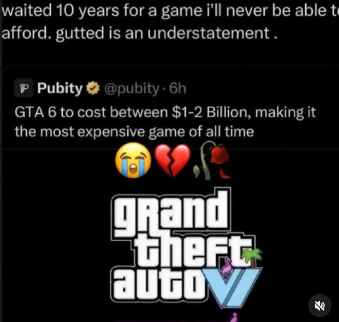 waited 10 years for a game i'll never be able afford. gutted is an understatement. Pubity @pubit GTA 6 to cost between $1-2 Billion, making it the most expensive game of all time and 7
