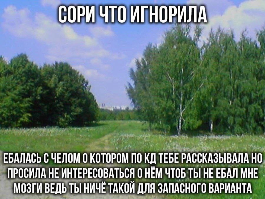 СОРИ ЧТО ЕБАЛАСЬ С ЧЕЛОМ 0 КОТОРОМ ПО ТЕБЕ РАССКАЗЫВАЛА НО ПРОСИЛА НЕ ИНТЕРЕСОВАТЬСЯ 0 НЕМ ЧТОБ ТЫ НЕЕБАЛ МНЕ МОЗГИ ВЕДЬ ТЫ НИЧЕ ТАКОЙ ДЛЯ ЗАПАСНОГО ВАРИАНТА