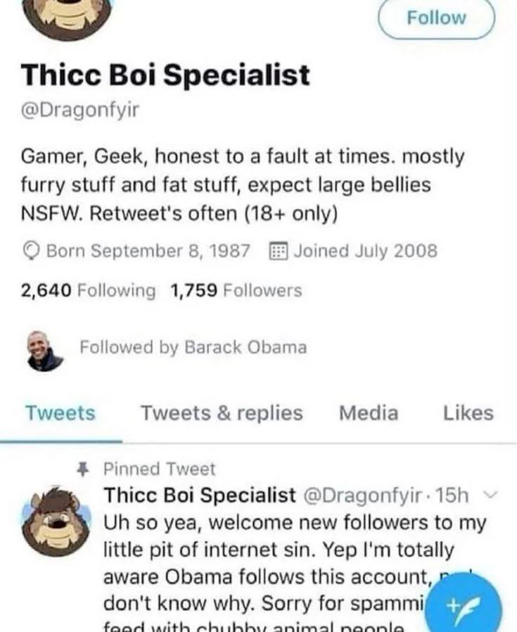 Follow Thicc Boi Specialist @Dragonfyir Gamer, Geek, honest to a fault at times. mostly furry stuff and fat stuff, expect large bellies NSFW. Retweet's often (18+ only) Born September 8, 1987 Joined J