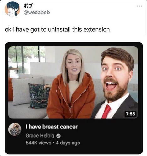 @weeabob i have got to uninstall this extension В 2 к, 7:55 have breast cancer Grace Helbig views 4 days ago