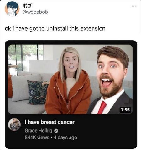 @weeabob i have got to uninstall this extension В 2 к, 7:55 have breast cancer Grace Helbig views 4 days ago