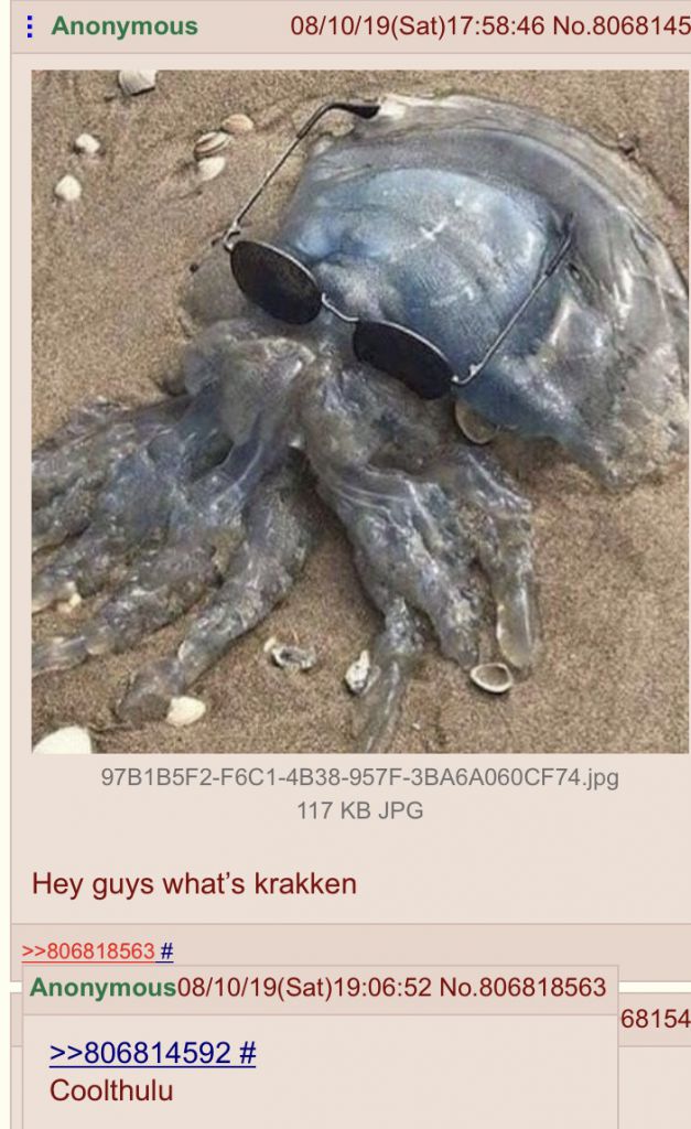 Anonymous 08/10/19(Sat)17:58:46 No.806814 A 3 и Nat у 4 117 JPG Hey guys krakken >>806818563 Anonymous08/10/19(Sat)19:06:52 No.806818563 68154 >>806814592 Coolthulu