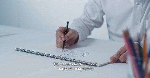The needles made him look like he can cause pain.