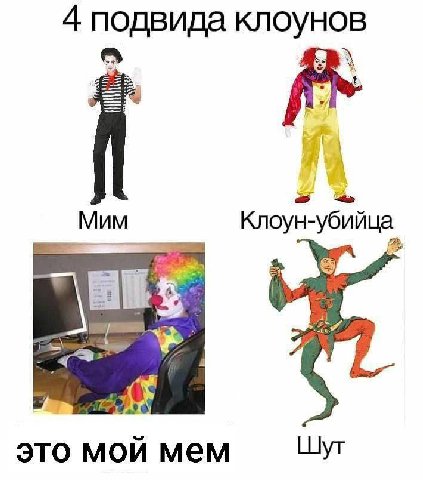 4 подвида клоунов 5 Mum Клоун-убийца и это мой мем