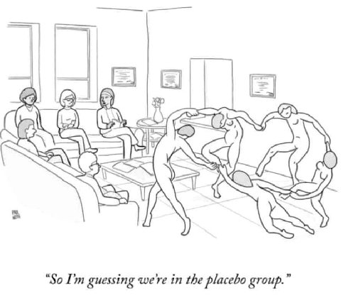 A) “So guessing we're in the placebo group.”