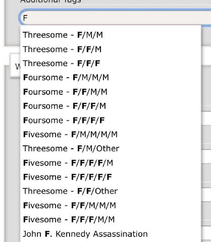 Threesome F/M/M Threesome F/F/M Threesome F/F/F Роигзоте F/M/M/M Foursome F/F/M/M Foursome F/F/F/M a Foursome F/F/F/F Fivesome F/M/M/M/M Threesome F/M/Other Fivesome F/F/F/F/M Fivesome F/F/F/F/F Three
