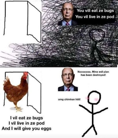 You vill eat bugs You in pod 5 000000. Mine evil plan has been destroyed! omg chimken hiiii! I vil eat bugs I vil live in pod And will give you eggs