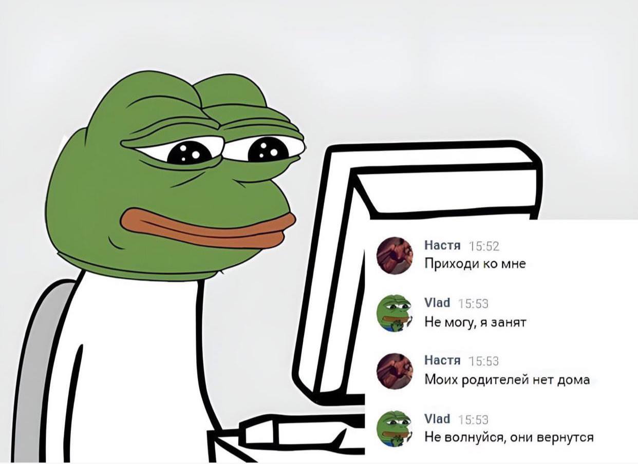 Настя 15:52 Приходи мне Viad 15:53 Не могу, я занят Настя 15:53 Моих родителей нет дома 15:53 Не волнуйся, они вернутся