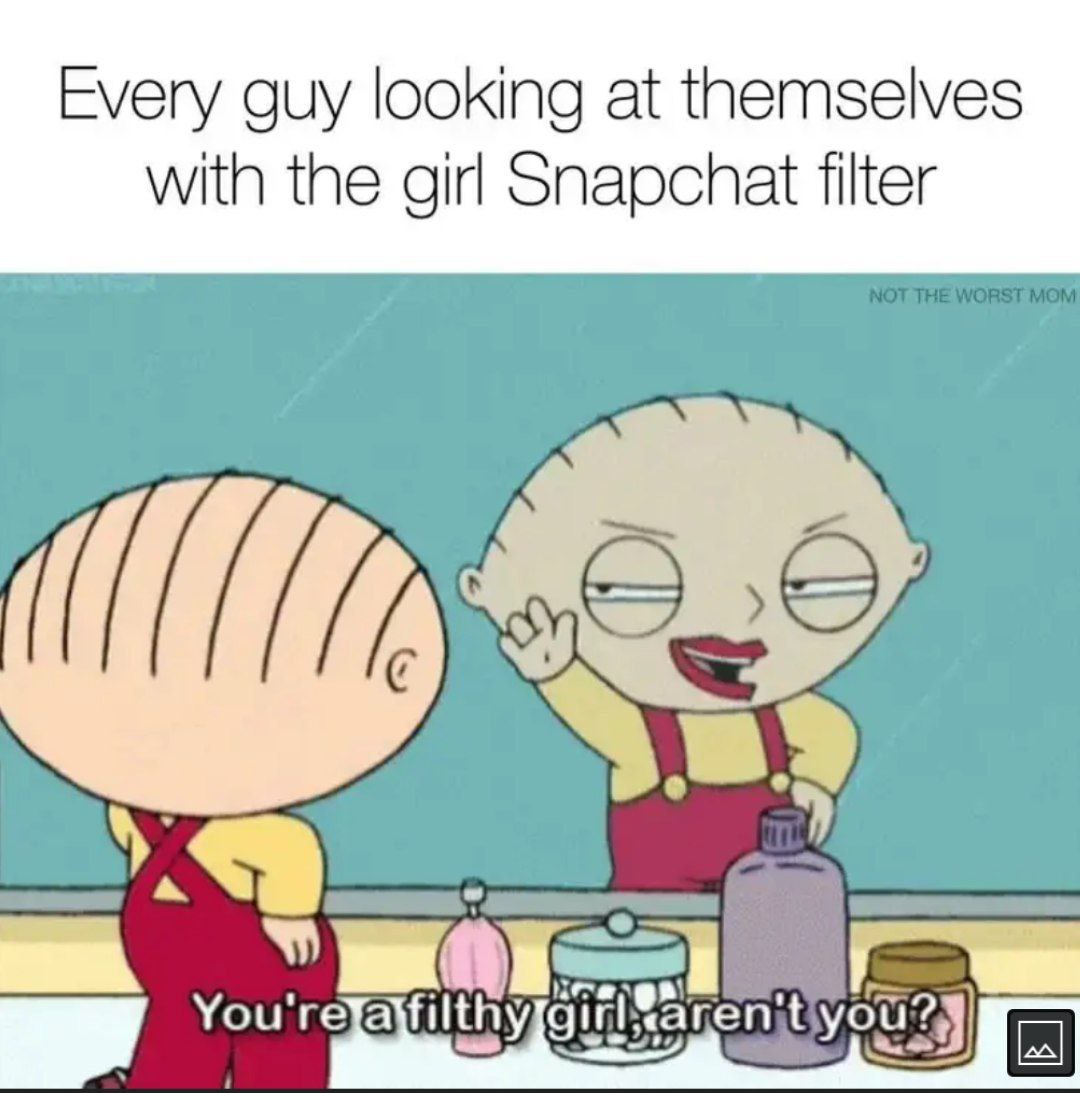 Every guy looking at themselves with the girl Snapchat filter You