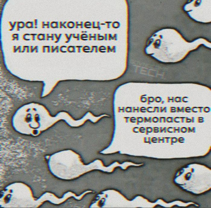 ура! наконец-то я стану ученым или писателем бро, нас нанесли вместо термопасты в сервисном центре