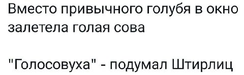 Вместо привычного голубя в окно залетела голая сова подумал Штирлиц