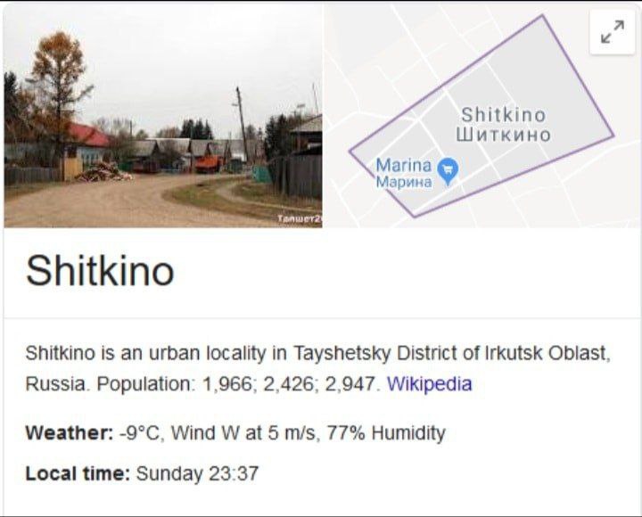 A Shitkino Шиткино Shitkino Shitkino is an urban locality in Tayshetsky District of Irkutsk Oblast, Russia. Population: 1,966; 2,426; 2,947. Wikipedia Weather: Wind at 5 77% Humidity Local time: Sunda