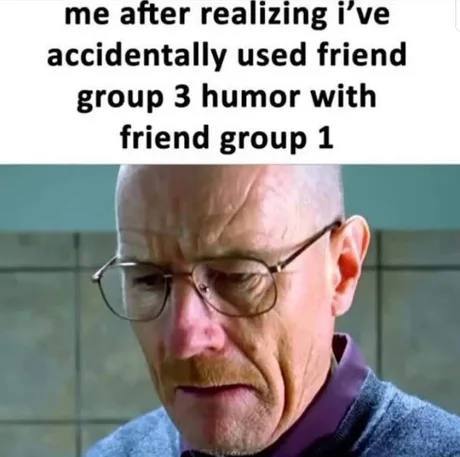 me after realizing i've accidentally used friend group 3 humor with friend group 1