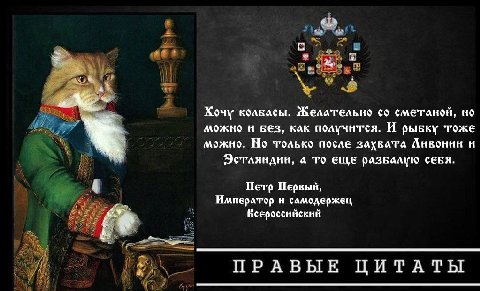 a whe Хочу сметаной, можно БЕЗ, KAK получится. И рыБку тоже можно. только после захвата Аивонин Эстляндии, то еще PASBAAYW СЕБЯ. Петр Перкый, Император и Всероссийский ПРАВЫЕ ЦИТАТЫ